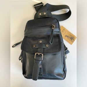 KAKA Black Crossbody | Shoulder Sling Outdoor Backpack | Unisex | Compact Bag